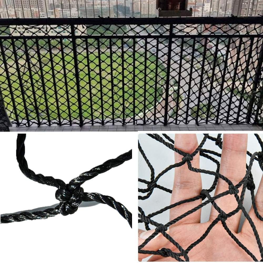 Rede de rede de nylon rede preto com rede de pombo de varanda com nó preto