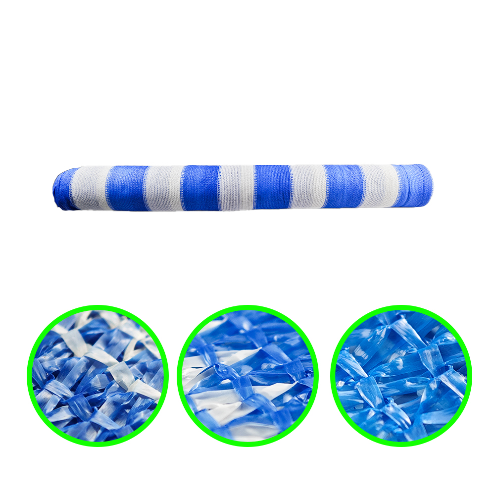 Rede de sombra azul para pérgola de jardim vegola cerca de estufa